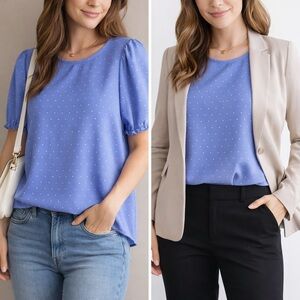 Blue Women's Swiss Dot Blouse